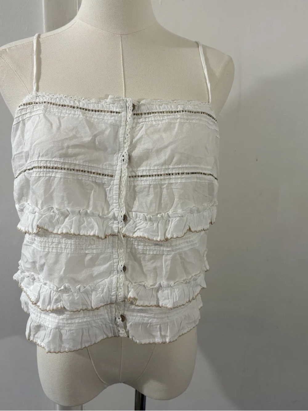 Mango Cream Ruffle Button-Front Cami - Picture 2 of 5